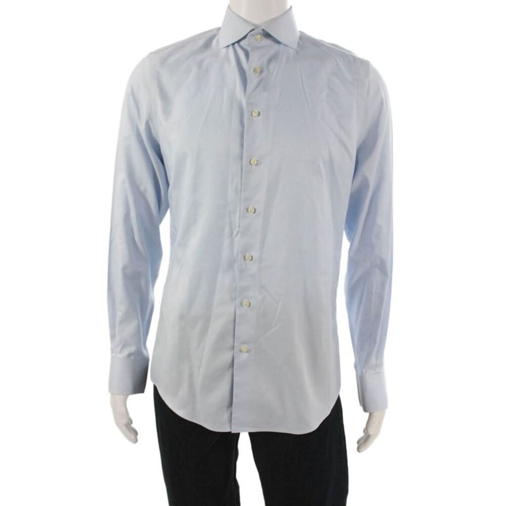 Suit Supply Mens Blue Cotton Collared Dress Shirt Button Size L